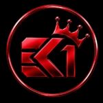 EK1 Game official-style logo with modern blue and gold gaming design on a dark background.